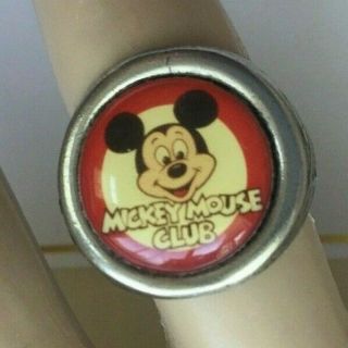 Disney 60s Mickey Mouse Club Gumball Ring Silvertone Adjustable Size 5 - 9