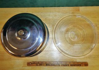 Vintage Cake Plate Pressed Glass & Stainless Steel - Holds a 10 