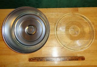 Vintage Cake Plate Pressed Glass & Stainless Steel - Holds a 10 