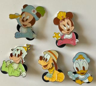 Tokyo Disney Japan Tdr Baby Mickey Minnie Pluto Goofy Donald Pin Set Bobble Head