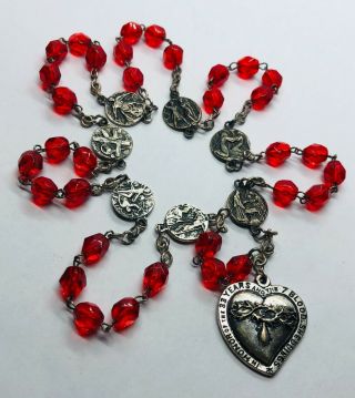 , Rare Antique Red Glass Chaplet Of The Precious Blood,