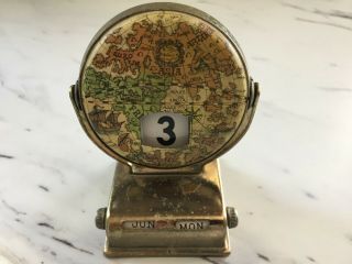 Vintage Tin Litho Perpetual Flip Calendar With Month & Day Old World Map