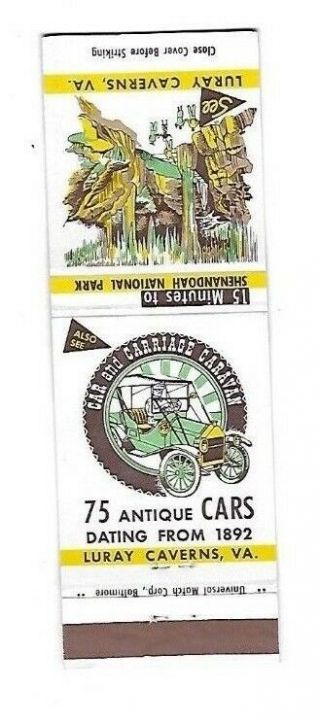 Vintage Matchbook Cover Luray Caverns Va Car And Carriage Caravan 330