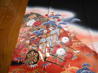 @@vintage/japanese Tomesode Kimono Silk Fabric/ Chrysanthemum,  Pine Tree M33