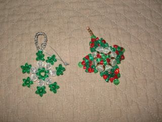 8 Vintage Christmas Ornaments Handmade Beaded Girl Candle Snowflake Red Green 3