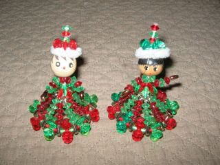 8 Vintage Christmas Ornaments Handmade Beaded Girl Candle Snowflake Red Green 4