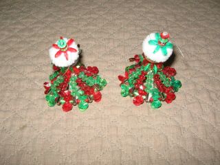 8 Vintage Christmas Ornaments Handmade Beaded Girl Candle Snowflake Red Green 5