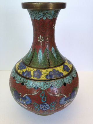 Antique Vintage Asian Chinese Cloisonne Enamel Double Dragon Vase