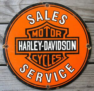 Harley - Davidson Motorcycles Vintage Porcelain Enamel Gas Oil Sales Dealer Sign