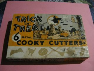 Vintage Halloween Trick Or Treat Cooky Cookie Cutters Metal Set Of 6