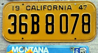 1947 Black On Orange California License Plate In Great Shape