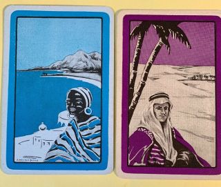 Playing Swap Cards = 2 Single Vintage Horses Sahara Palm Trees Desert