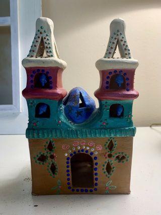 Vintage Handmade Mexican Pottery Folk Art Church Cathedral 8 1/2” X 5”