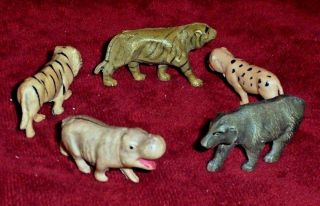 Vintage Celluloid Toy Putz Animals Hippo Leopard Tigers Bear