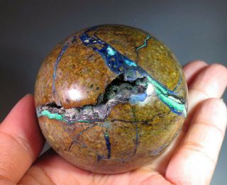 54mm Natural Azurite With Malachite & Chrysocoll Geode Crystal Sphere Ball 6396