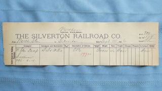 1896 Silverton Railroad Freight Bill - North Star Mine Ore To Silverton Colorado -