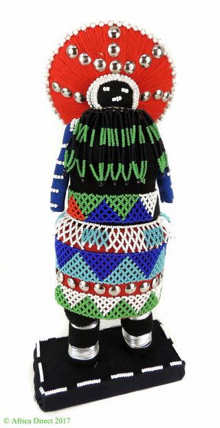 Zulu Beaded Doll With Red Headdress South African Art Was $190.  00