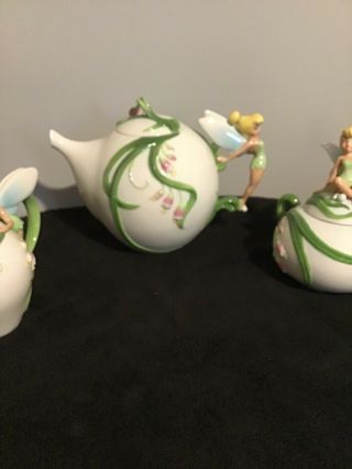 Rare Disney Tinkerbell 3 Piece Spring Meadow Tea Set Teapot Creamer