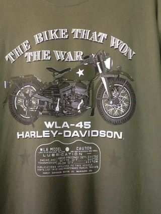 Vtg 90s Harley - Davidson T - Shirt Xl Bike That Won War Pearl Harbor Wla - 45 Green