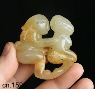 China Jade Stone Hand Carved People Pornography Men And Women Make Love Statue