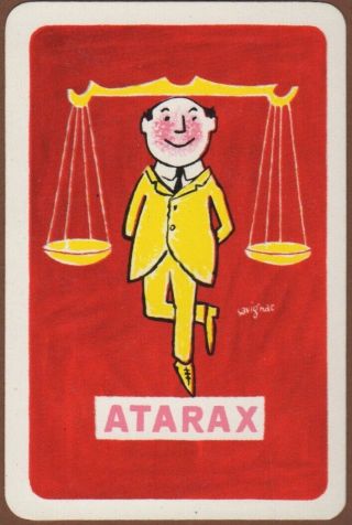 Playing Cards Single Card Vintage Atarax Medicine Advertising Balance Scales Man