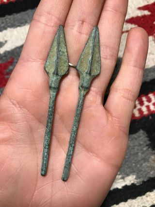 Mlc S3550 (2) Medieval Bronze Arrowhead Harpoon Tip Artifact Relic Europe Asia