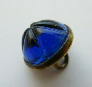 Striking Old Antique Vtg Cobalt Blue Glass In Metal Waistcoat Button 1/2 " (g)