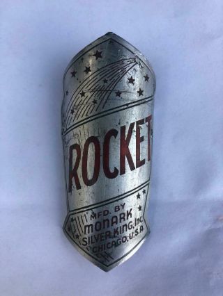 Vintage Monark Silver King Rocket Bicycle Head Badge Tag Aluminum