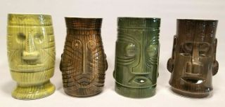 4 Vintage Westwood Ceramic Tiki Mugs W/handle Hand Crafted In Japan