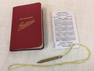 Vintage Jostens 1962 - 63 Red Small Red Pocket Calendar Promotional Mini Pencil