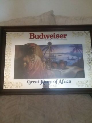 Vintage Budweiser " Great Kings Of Africa " King Jaja Of Obopo Beer Sign Mirror