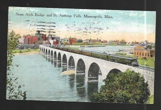 Vintage Postcard Stone Arch Railroad Bridge St Anthony Falls Minneapolis Mn