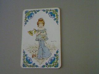 1 Single Swap/playing Card - Cute " Sarah Kay " Girl Holding Sunflower (blank Back)