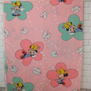 Vintage Disney Minnie Mouse Twin Flat Bed Sheet Pink Butterflies Flower Fabric