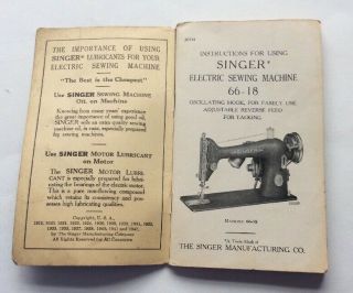 Old Vintage 1947 Singer Sewing Machine Instruction Booklet Model 66 - 18 3