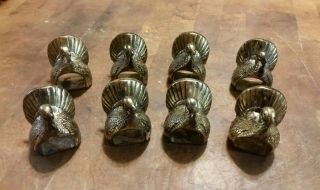 Vintage Set Of 8 Thanksgiving Turkey Brass Napkin Rings