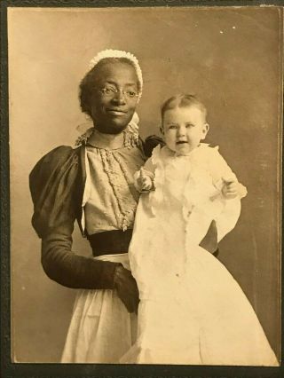 Antique 1900 Photo Of An African American Nurse W/ Baby