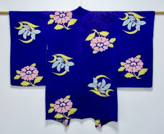 Japanese Kimono Silk Antique Long Haori / Purple / Flower / Silk Fabric /360