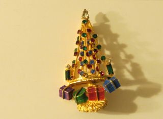 Vintage Christmas Tree Brooch Pin Signed Warner