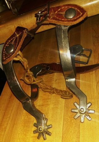 Vintage North And Judd Iron Spurs With Leather Anchor Mark Drop Shank