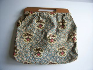 Vintage Knitting Bag 1940 ' s Wood Handle Needlecrafts Sewing Yarn Tote Bag 2