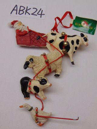 Christmas Tree Ornament Kurt S Adler Santa Claus On Sleigh Cow - Sheep - Pig - Duck
