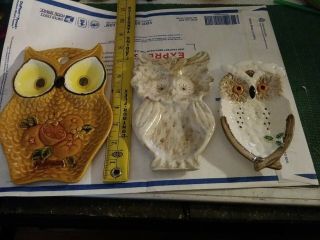 Three Vintage Owl Spoon Rest/holder/wall Hanging.  Adds To The Kitchen