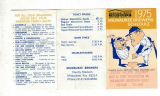 1975 Milwaukee Brewers Pocket Schedule