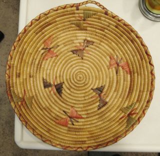 Vintage Northwest Coast Native American Yupik Basket Tray W/butterflies & Hanger