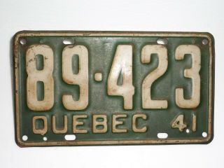 1941 Quebec License Plate Canada Tag Sign Automobile