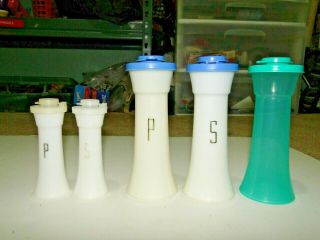 Tupperware Large And Mini Hour Glass Salt And Pepper Shakers Plus Another