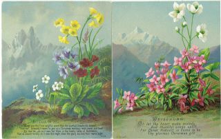 2 X Victorian Christmas Cards Weisshorn Aiguille Du Dru Mountains Religious Frh