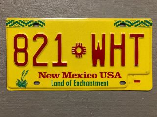 Mexico License Plate Yellow Zia Sun Land Of Enchantment 821 - Wht