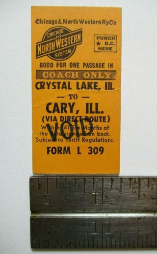 Vintage Chicago North Western Railway Crystal Lake Il Cary Illinois Ticket Pass